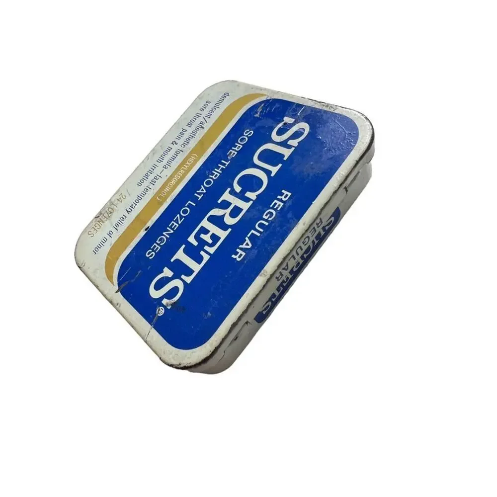 Vintage SUCRETS Tin Empty Sore Throat Lozenge Box Calgon Prop